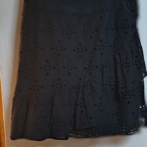Express Black Eyelet Midi Skirt with Ruffle Hem